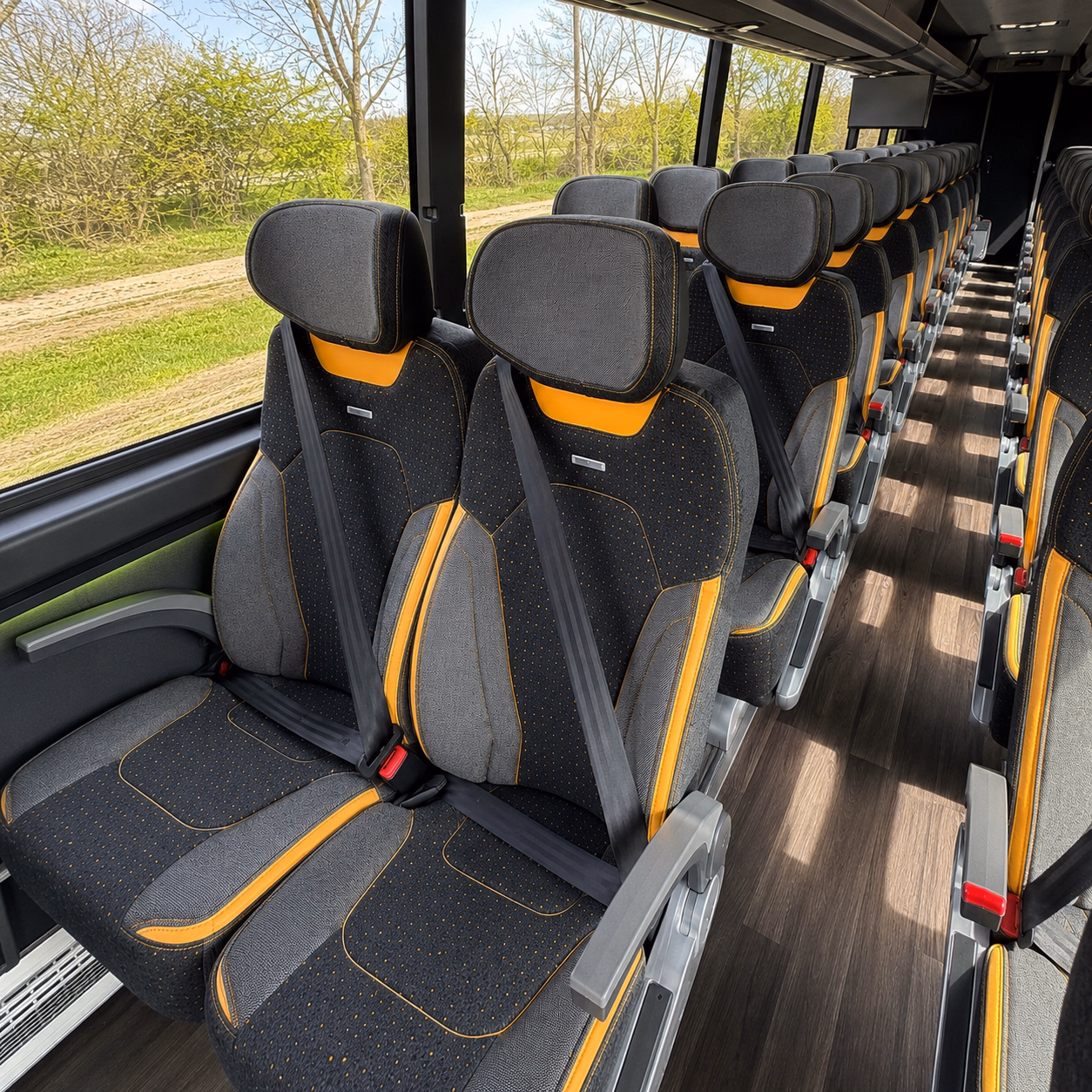 sandy charter bus rental interior